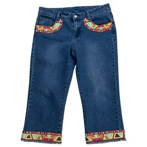 A.Z.I. Jeans Size 6 Mid-Rise Beaded Bohemian Straight Crop Jeans Cotton-Spandex